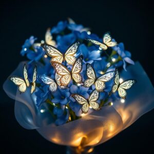 Mavi LED Işıklı Kelebek Buket