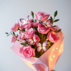 Pembe LED Işıklı Kelebek Buket